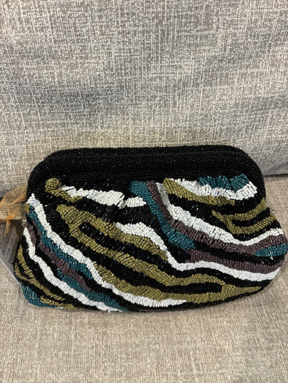 Beaded Zebra Print Bag w/ Chain Strap | Statement Evening Bag